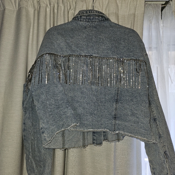 Forever 21 Plus Size Rhinestone Fringe Denim Jacket 1X - Picture 3 of 6